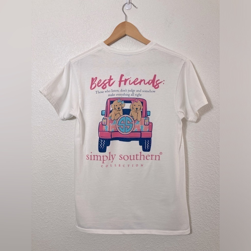 Simply Southern Best Friends crew neck tshirt Small short sleeve 100% cotton
